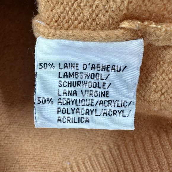 VTG Lambs Wool Turtleneck Sweater M 40 Pullover Cable Knit Crochet Rosette Brown - Picture 8 of 8